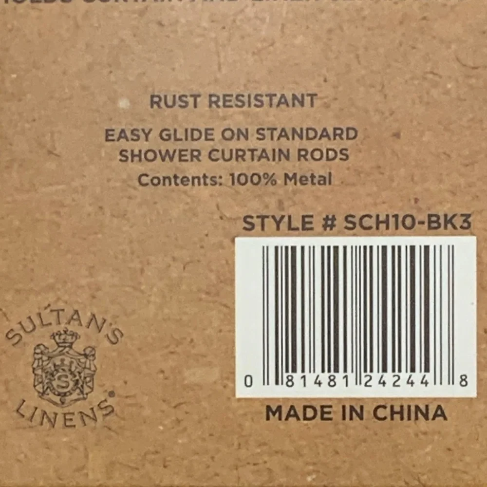Sultan’s Linens Double Shower Hooks Roller Stainless 12 Piece Black Matt Finish